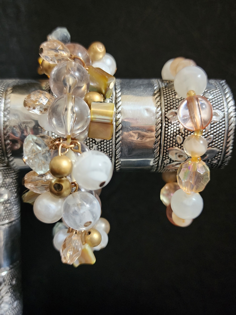 Gold & Pearl Cluster Beaded Stretch Bracelet - Women's Jewelry